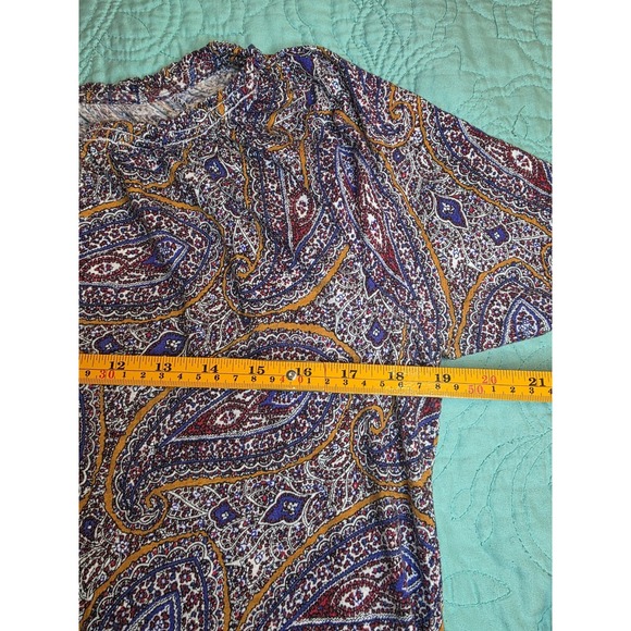Lucky Brand Women's Size Large Multicolor Paisley 3/4 S‎ Tie Front Peasant Top - Picture 8 of 9